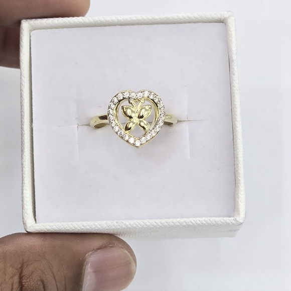 10kt Real Gold Heart Butterfly Ring For Women